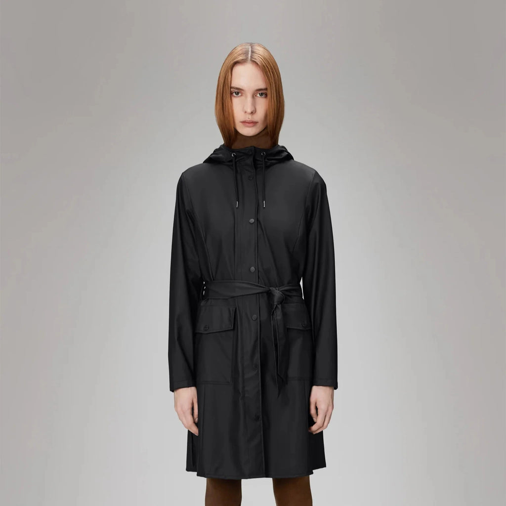 rains curve jacket coat trench waterproof hooded black