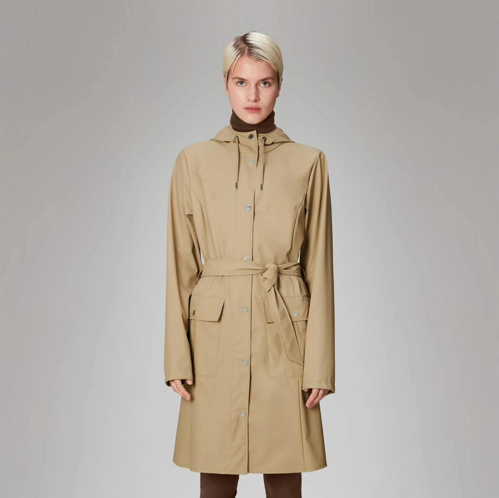 rains curve jacket coat trench waterproof hooded sand beige