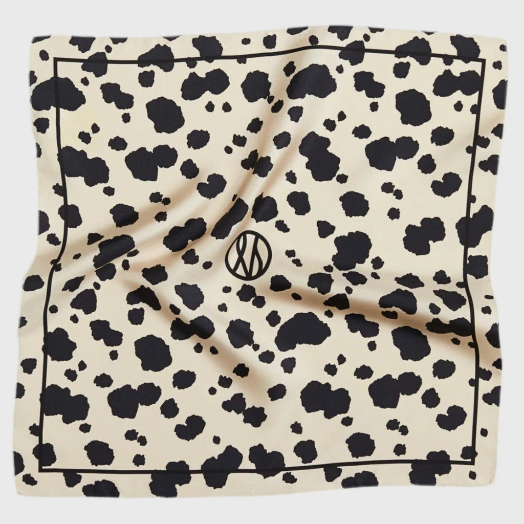 Le Scarf 100% silk scarf in black and cream dalmatian print