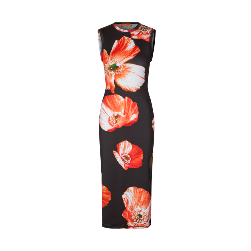 stine goya danya opium poppies black floral dress