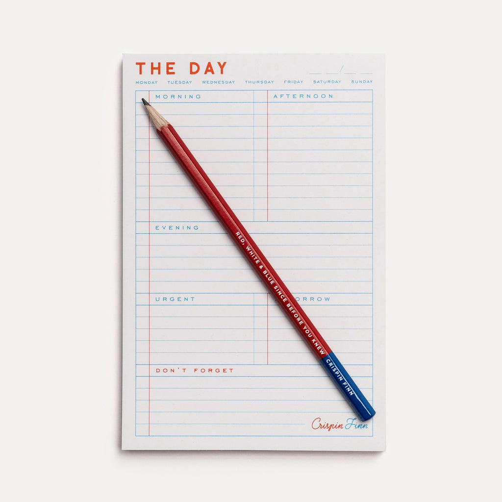 Crispin Finn daily planner note pad organiser with pencil blue white and red
