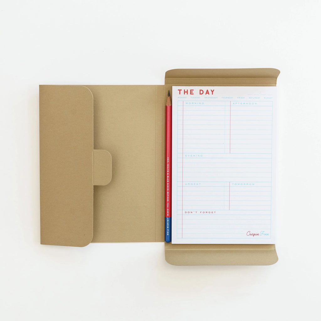 Crispin Finn daily planner note pad organiser with pencil blue white and red