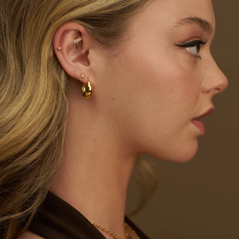 orelia Polished Domed Taper Hoop Earrings gold