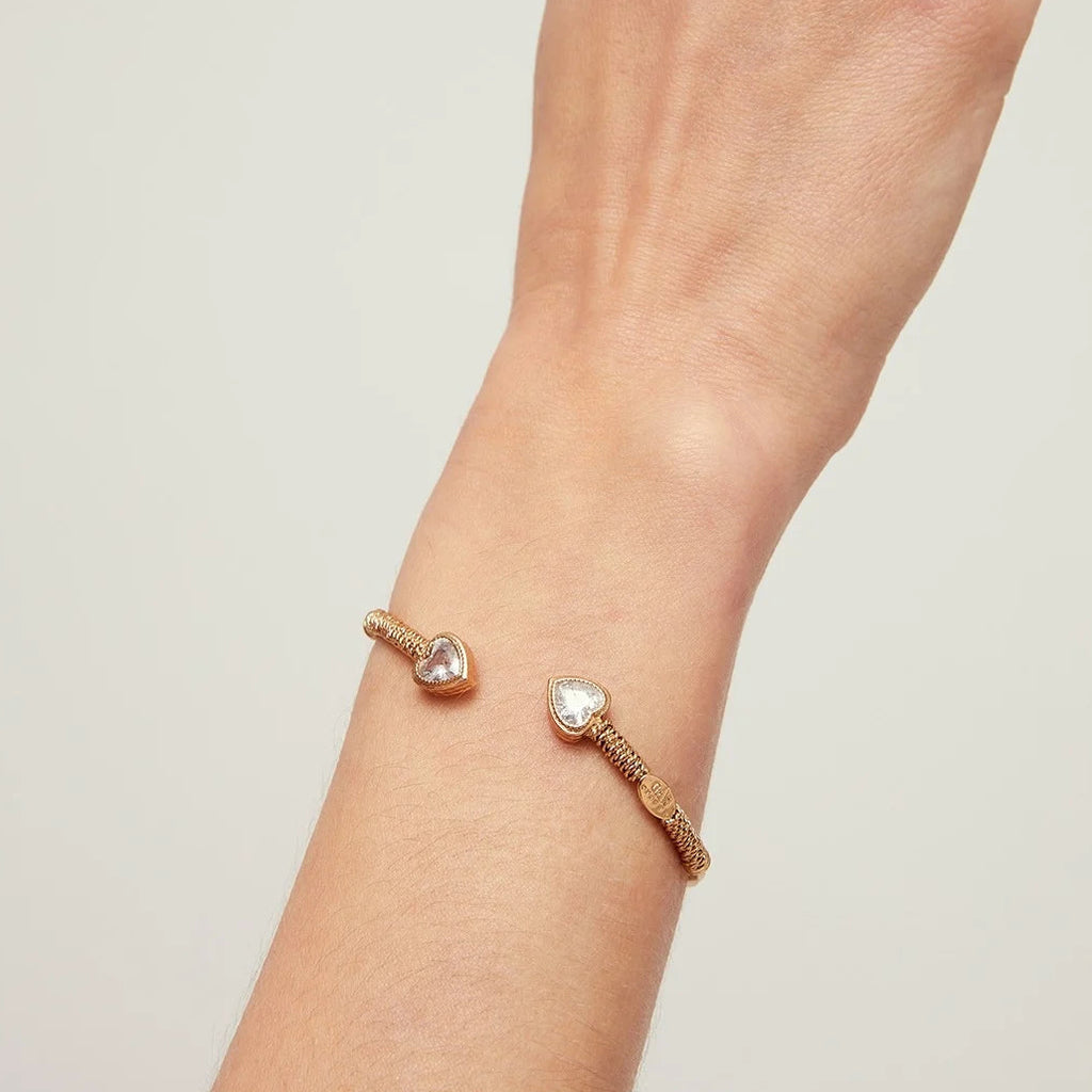 The Duality Amore gold crystal heart open bangle bracelet by Gas Bijoux
