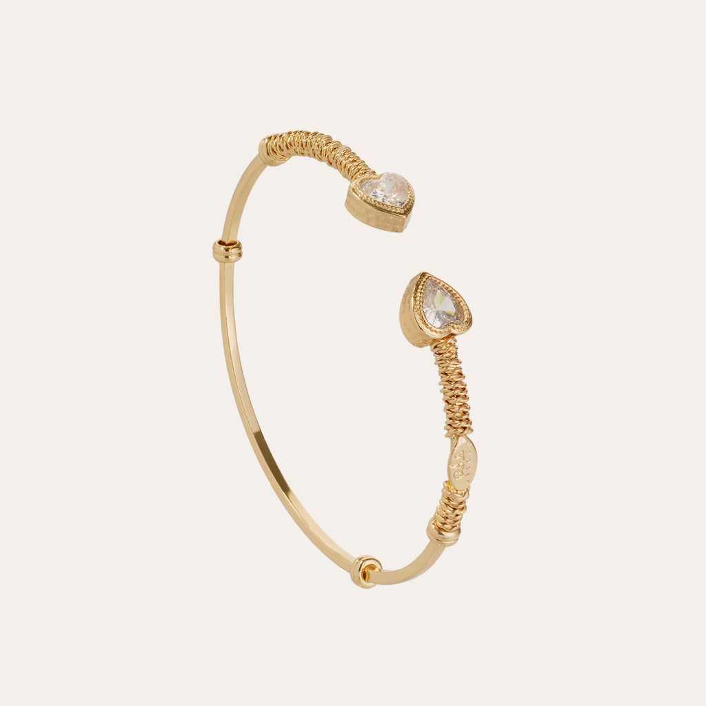 The Duality Amore gold crystal heart open bangle bracelet by Gas Bijoux