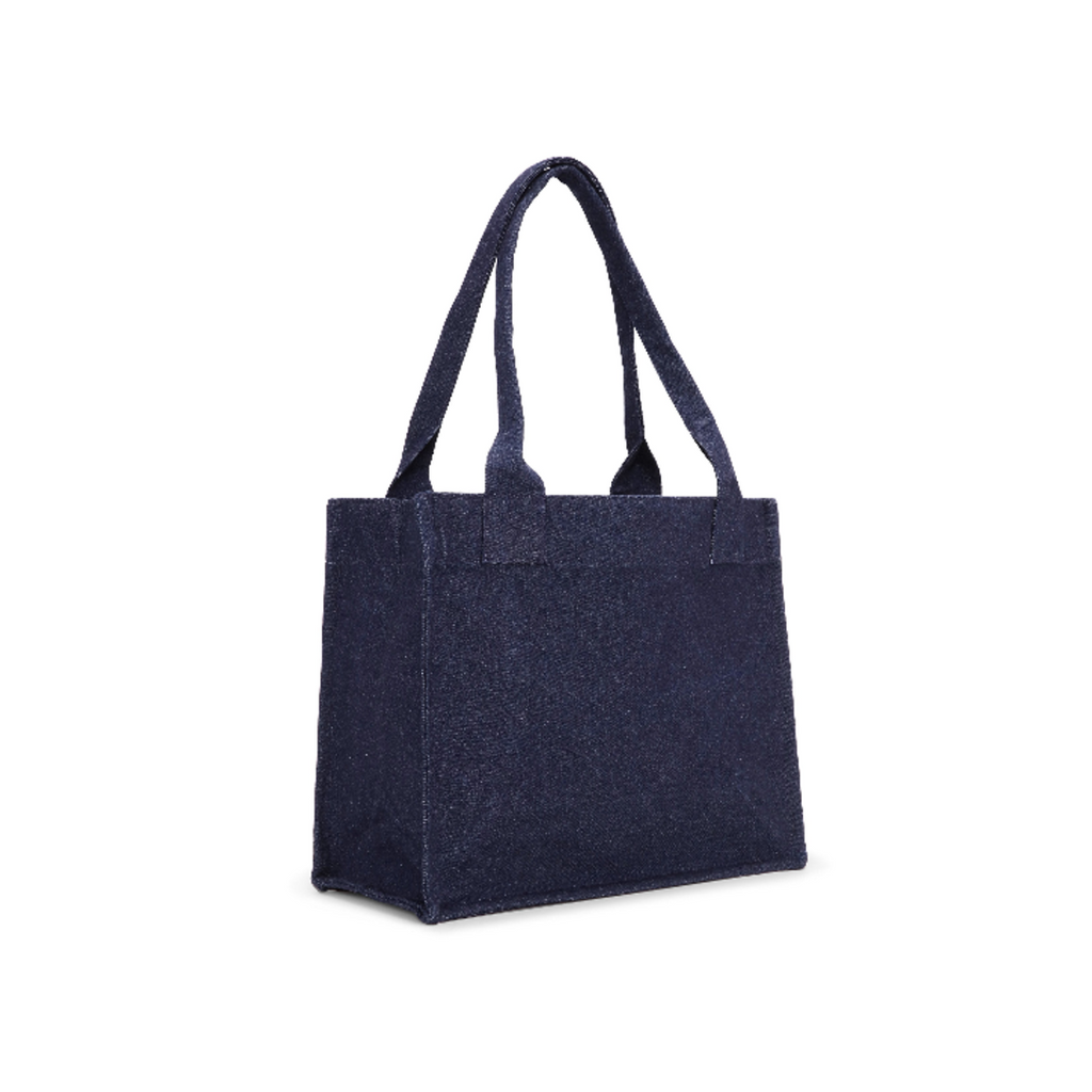 GANNI dark blue denim large easy canvas shopper logo tote bag have a nice day organic cotton