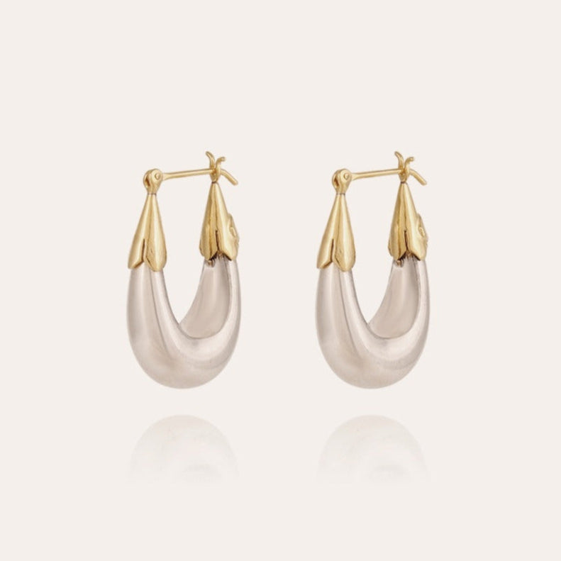 The small Ecume Bicolour earrings by Gas Bijoux in silver plating gold detailing