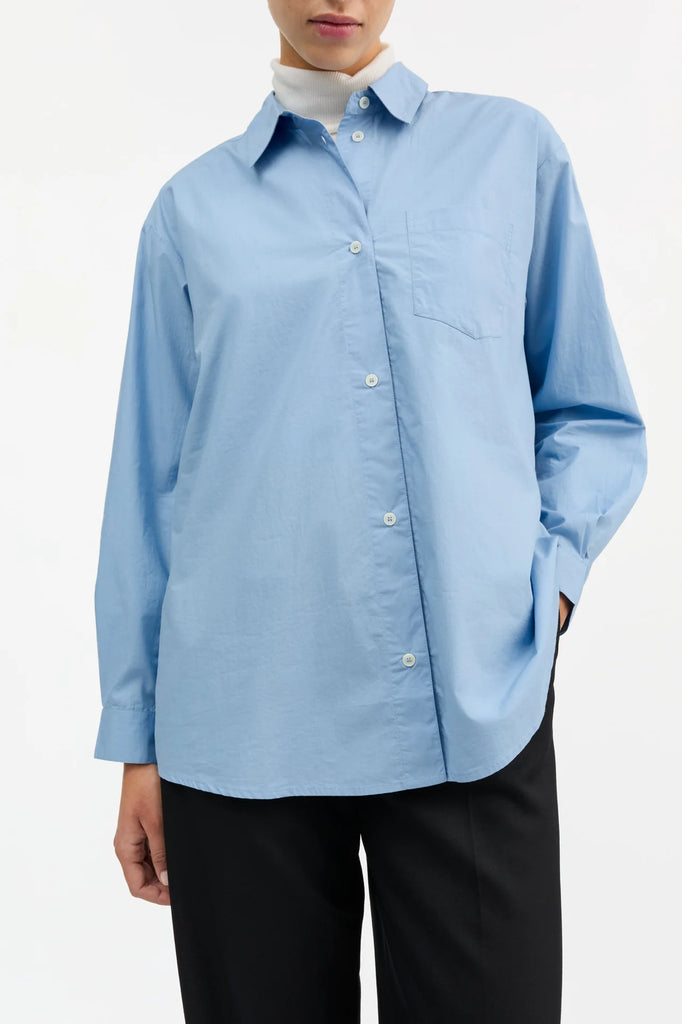 skall studio Edgar oversized menswear-inspired cotton poplin shirt sky blue