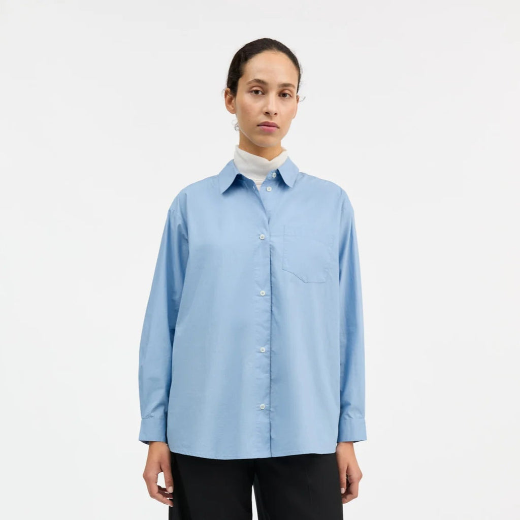 skall studio Edgar oversized menswear-inspired cotton poplin shirt sky blue