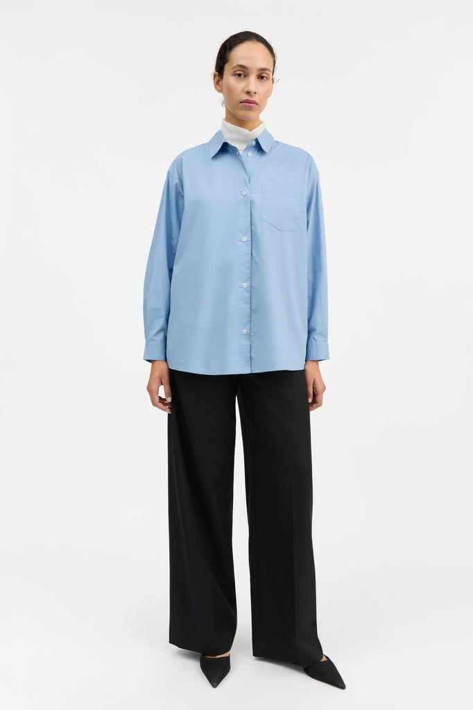 skall studio Edgar oversized menswear-inspired cotton poplin shirt sky blue
