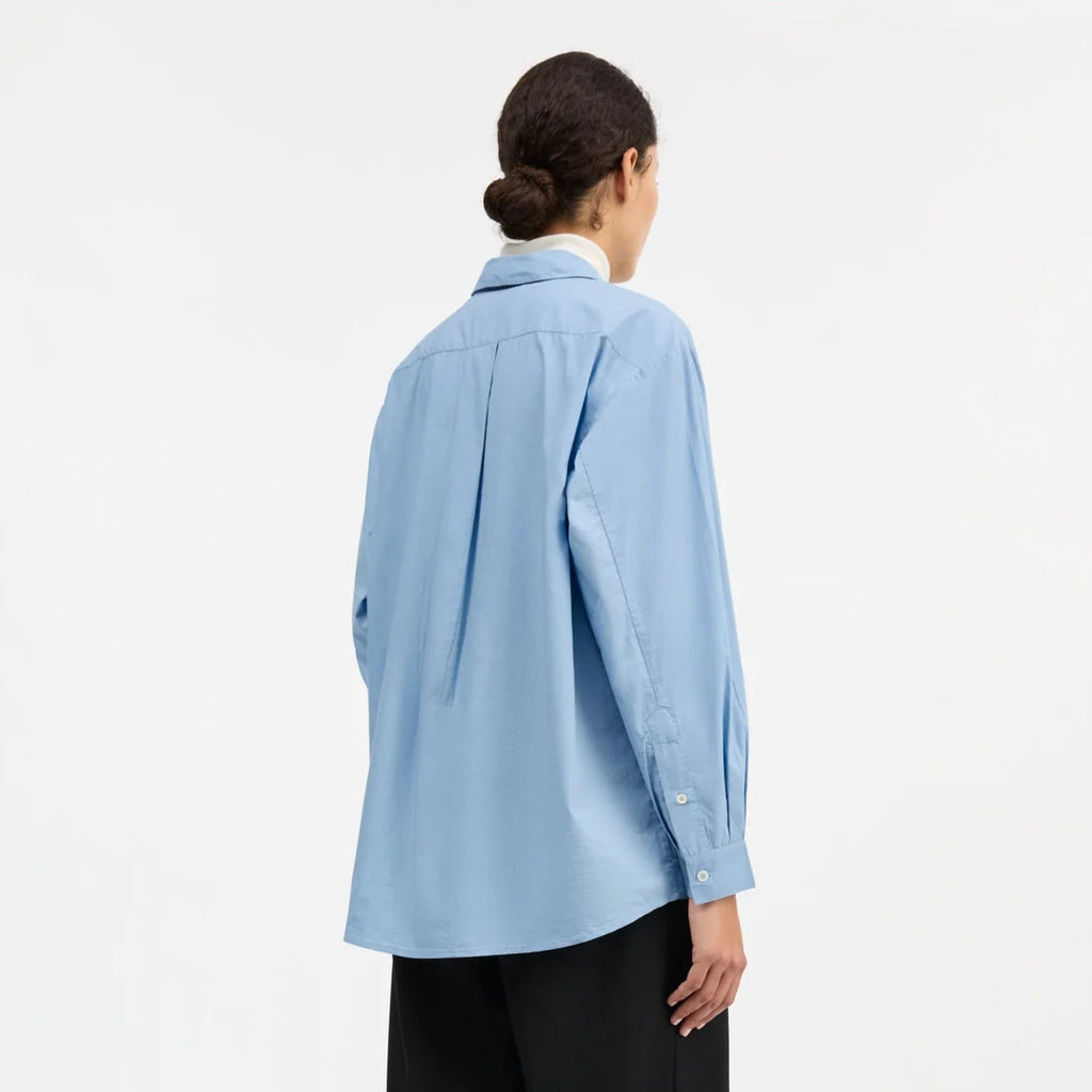 skall studio Edgar oversized menswear-inspired cotton poplin shirt sky blue
