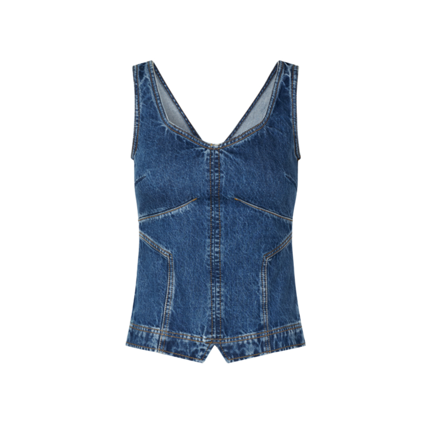 stine goya eliana  trompe l'oeil blue denim corset vest top 