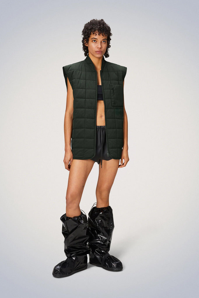 khaki dark green quilted padded sleeveless zip gilet liner vest by Rains