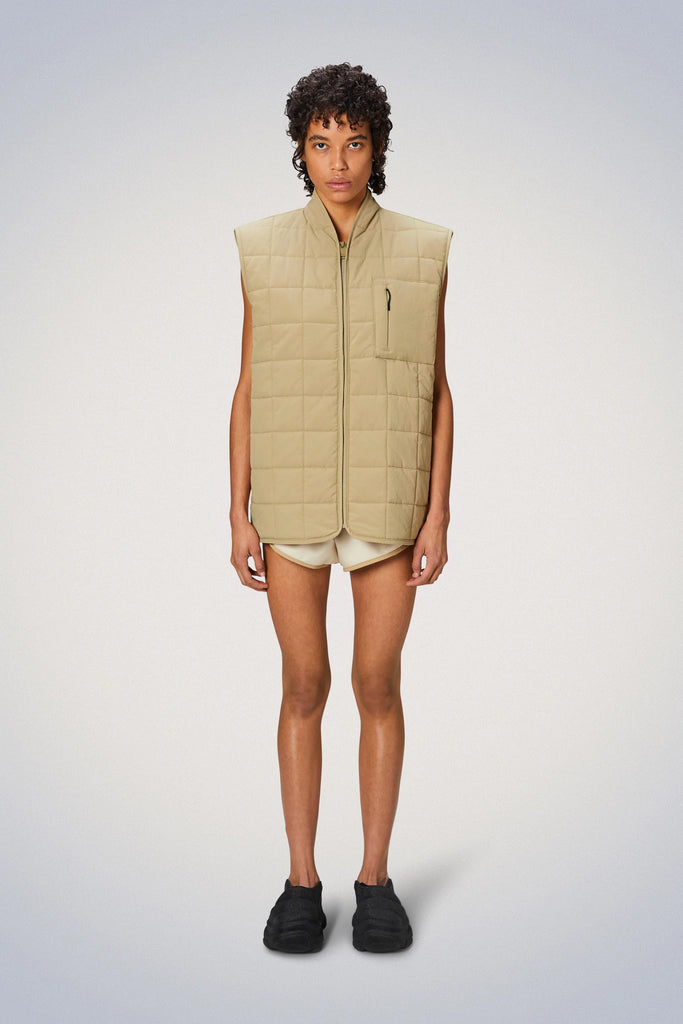 beige sand quilted padded sleeveless zip gilet liner vest by Rains