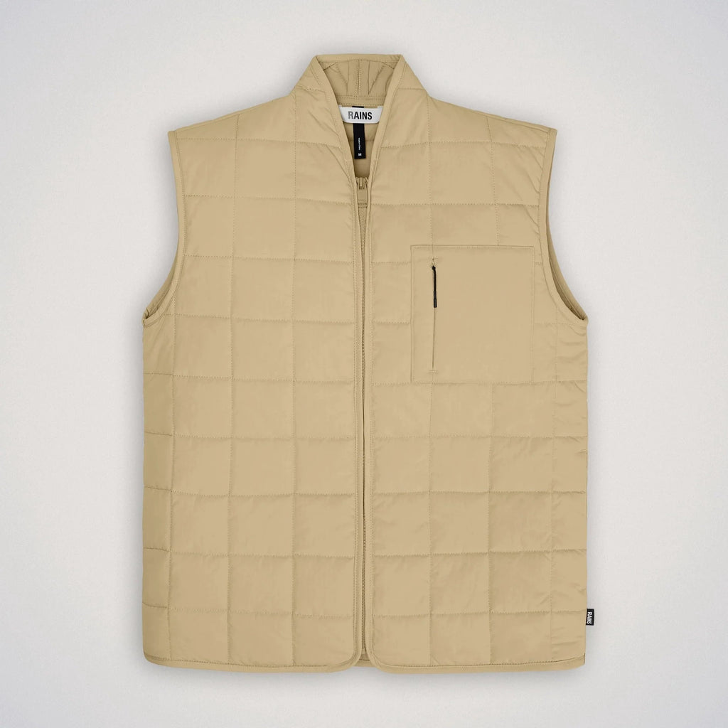 beige sand quilted padded sleeveless zip gilet liner vest by Rains