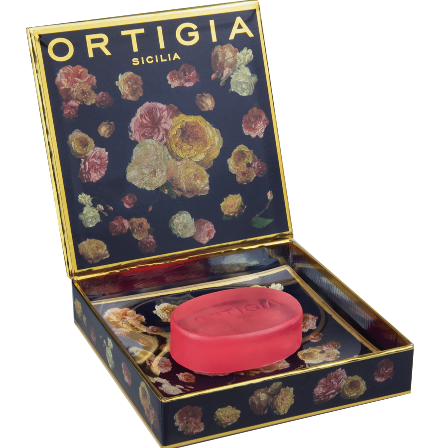 Ortigia ROSE ANTICHE single glycerine soap and decorative glass plate gift gifting