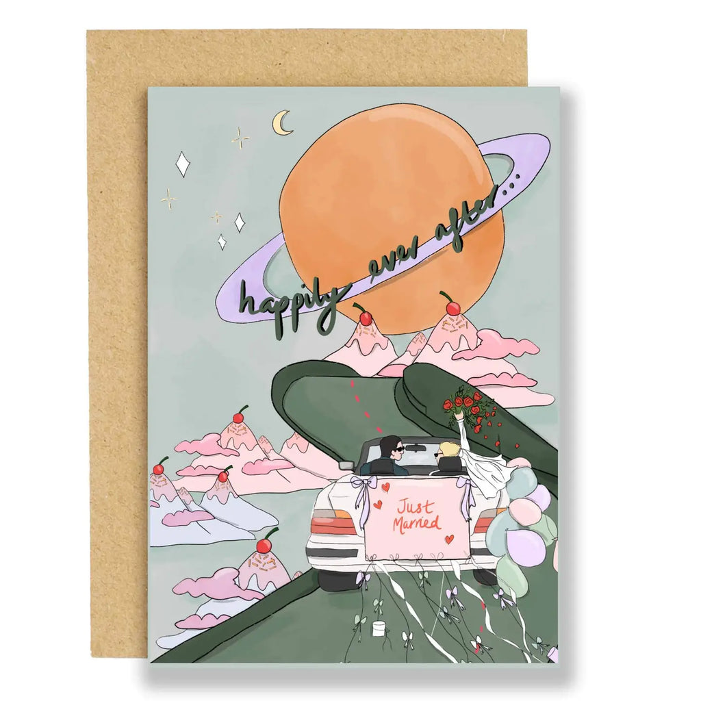 eat the moon Into the Sunset Wedding Greeting Card happily ever after