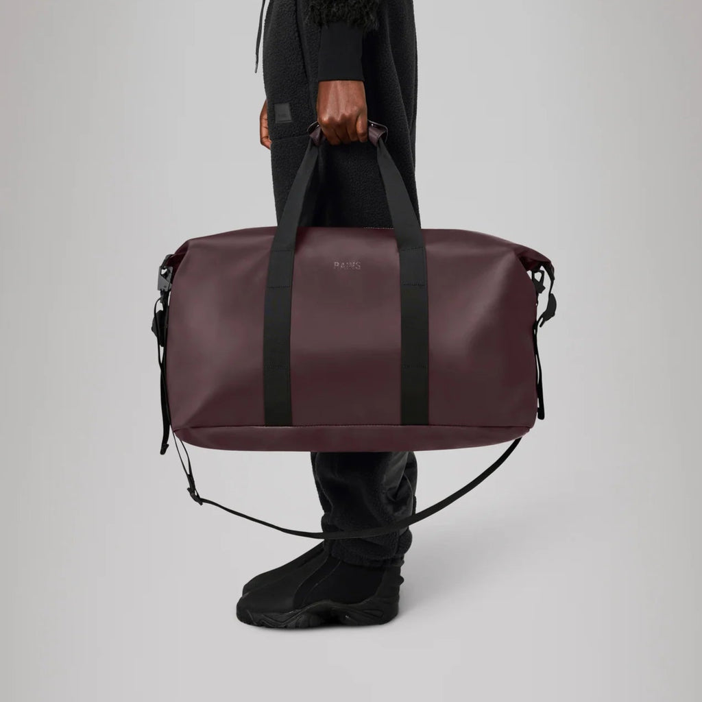 rains waterproof Hilo Weekend Bag depth dark red burgundy