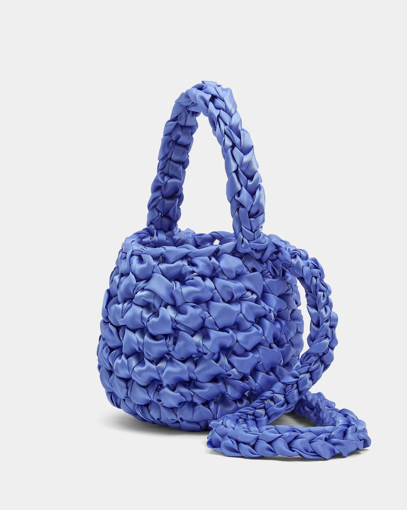woven satin cross body top handle shoulder bag in wisteria blue by isla de gar