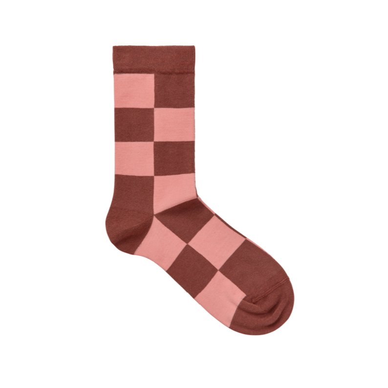 stine goya iggy rosewood pink brown check socks