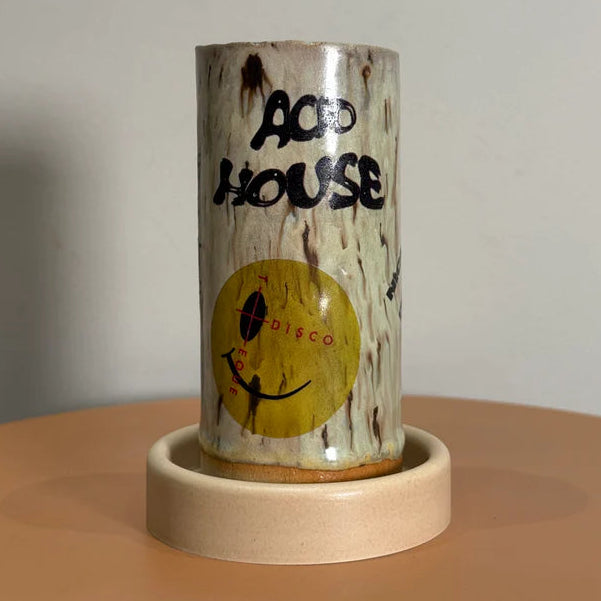Hand-crafted ceramic incense burner by London brand Staye Studio acid house smile smiley face 