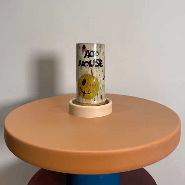 Hand-crafted ceramic incense burner by London brand Staye Studio acid house smile smiley face 