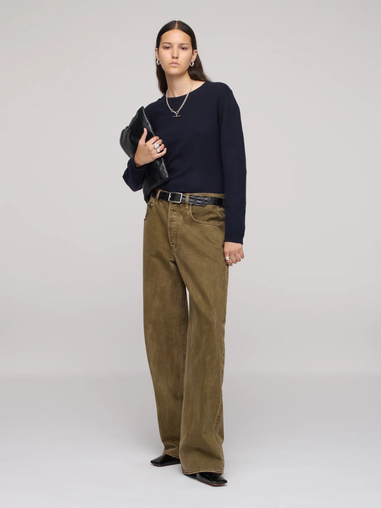 DALA isle olive green slouchy mid rise straight wide leg denim jeans