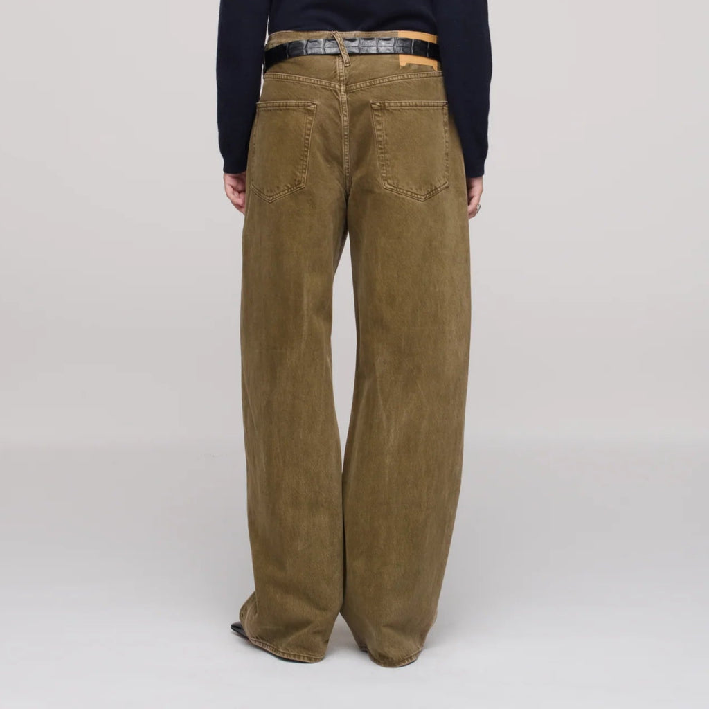 DALA isle olive green slouchy mid rise straight wide leg denim jeans