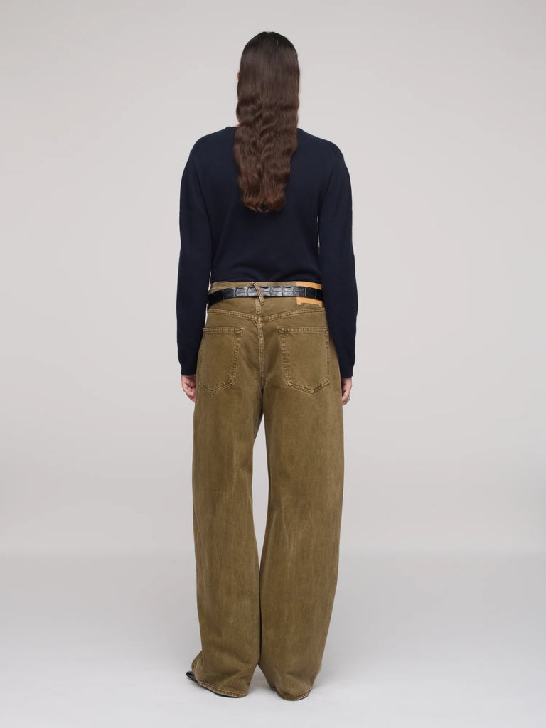 DALA isle olive green slouchy mid rise straight wide leg denim jeans