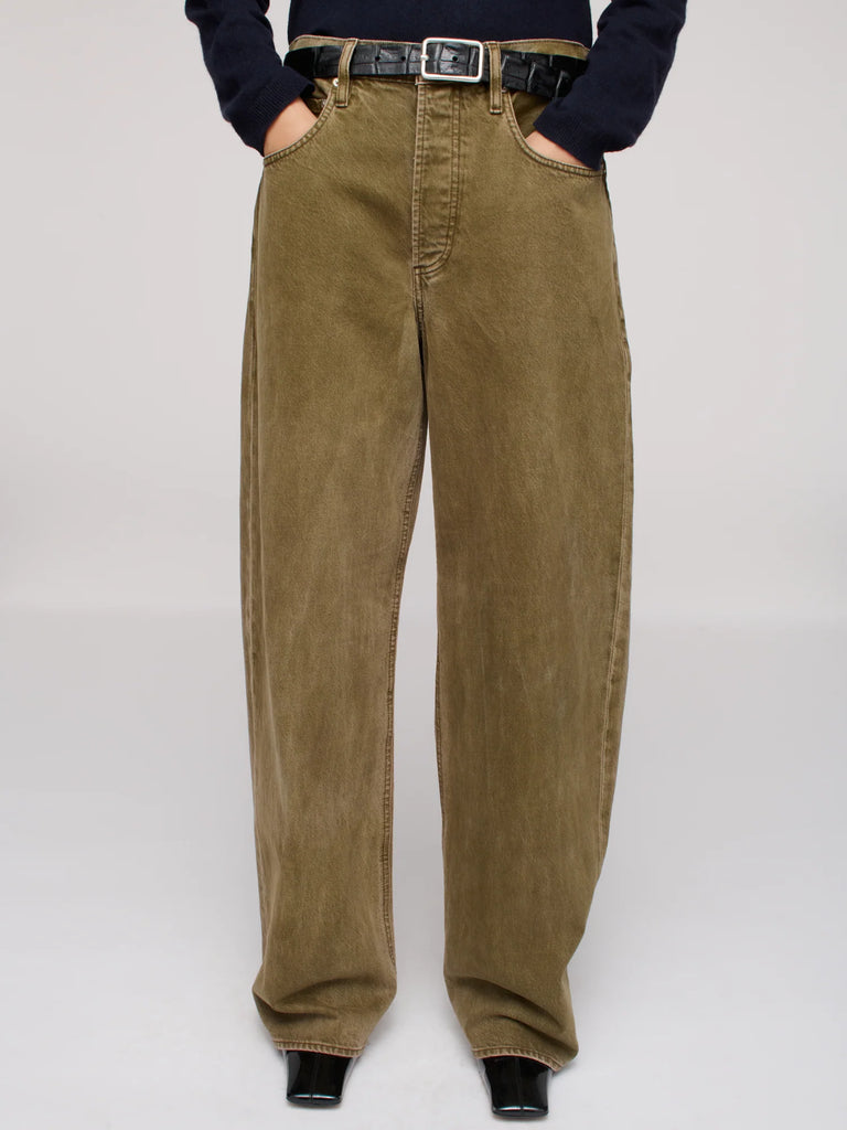 DALA isle olive green slouchy mid rise straight wide leg denim jeans