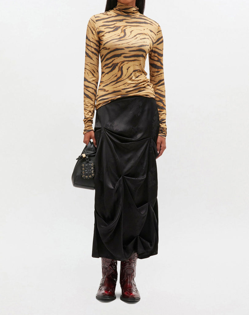 GANNI tiger-print jersey turtleneck long sleeve top