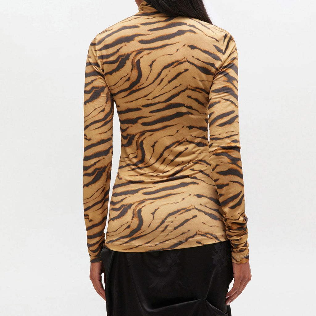 GANNI tiger-print jersey turtleneck long sleeve top