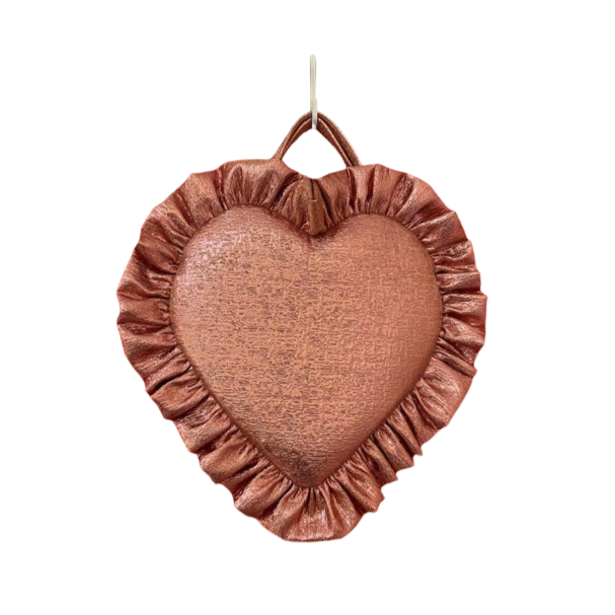 pink metallic Kellie heart bag with ruffle and top handle by Katie France London