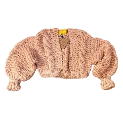 eggshell cream pink cropped cable knit puff sleeve cardigan by WL Resting Stitch Face x PAVEMENT
