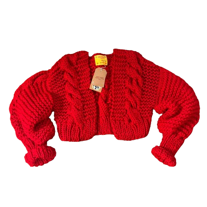 red crop kriss kross cable knit cardigan by WL Resting Stitch Face x PAVEMENT