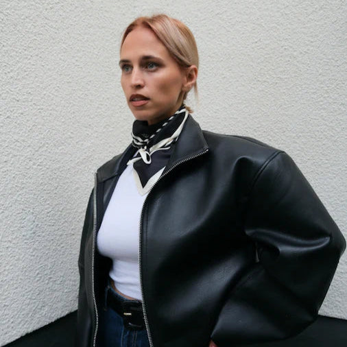 Le Scarf No. 2 100% silk scarf in black and cream