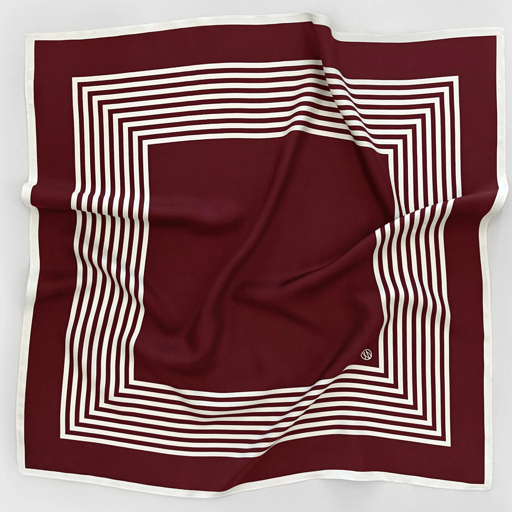 Le Scarf No. 13 100% silk scarf in wine red and cream