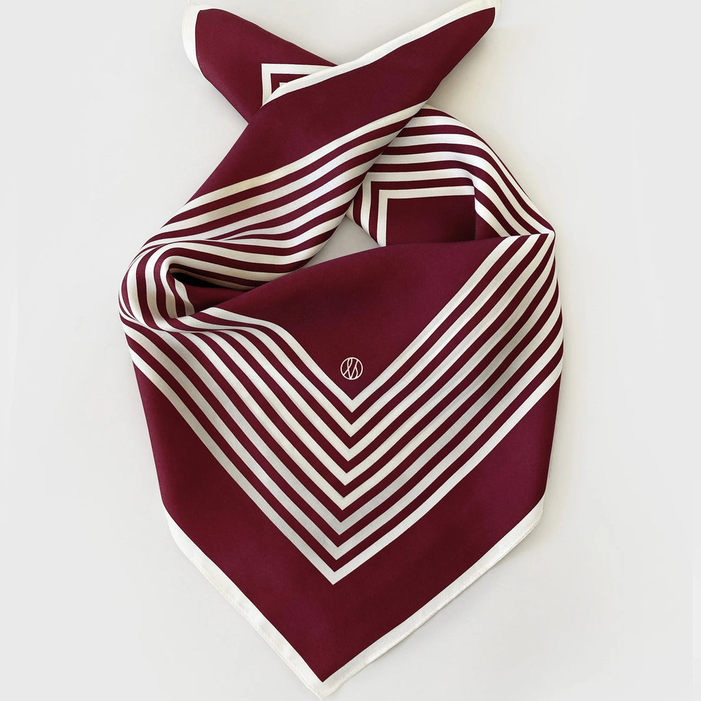 Le Scarf No. 13 100% silk scarf in wine red and cream