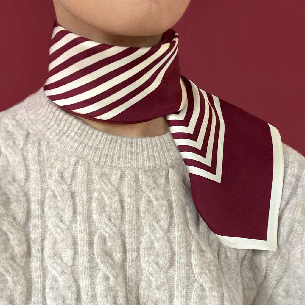 Le Scarf No. 13 100% silk scarf in wine red and cream