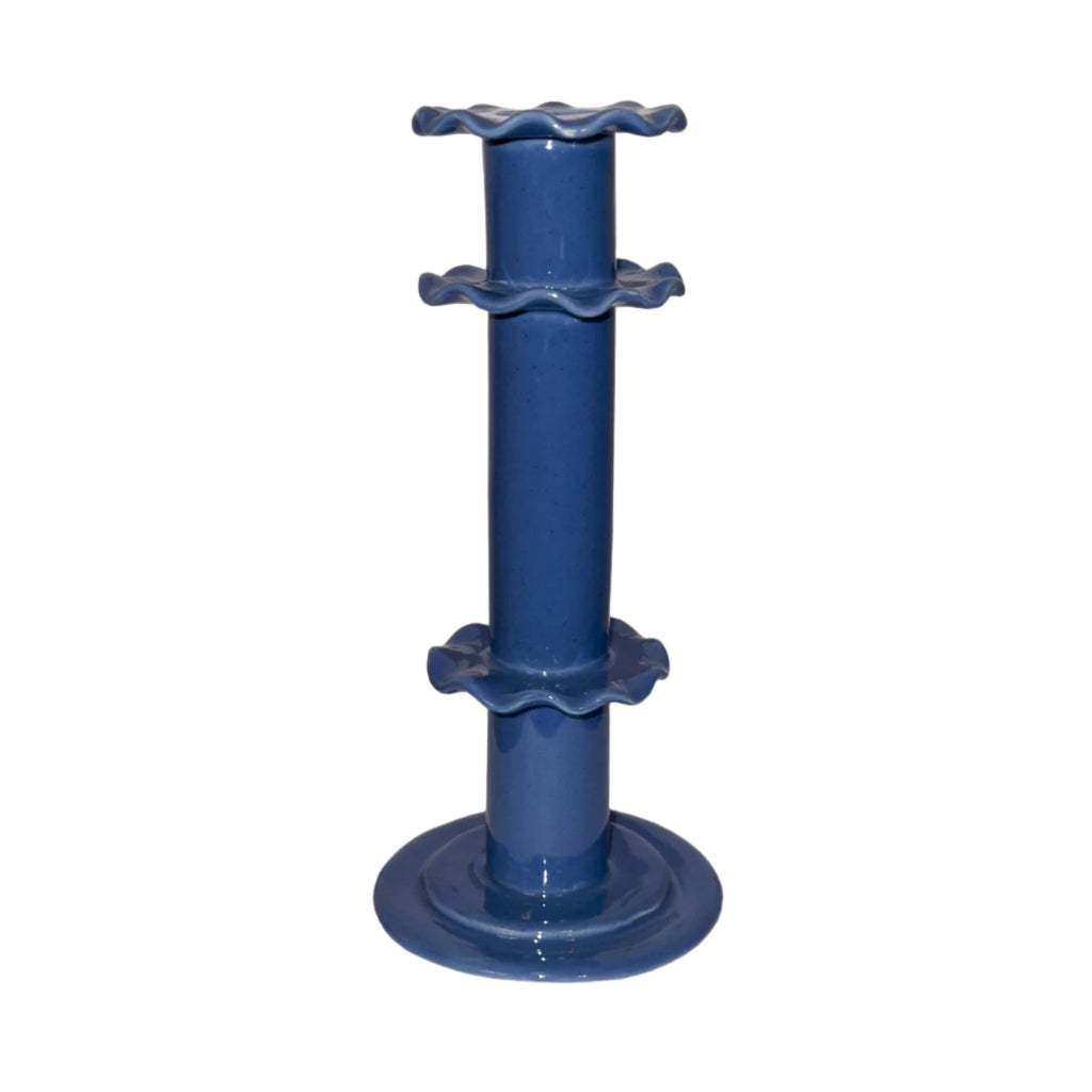 superfluities tall frilled candlestick candle holder cobalt blue