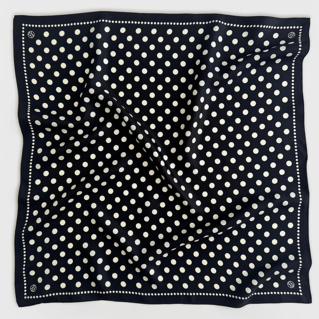 Le Scarf Polka Dot silk scarf in black and cream 65 x 65 cm