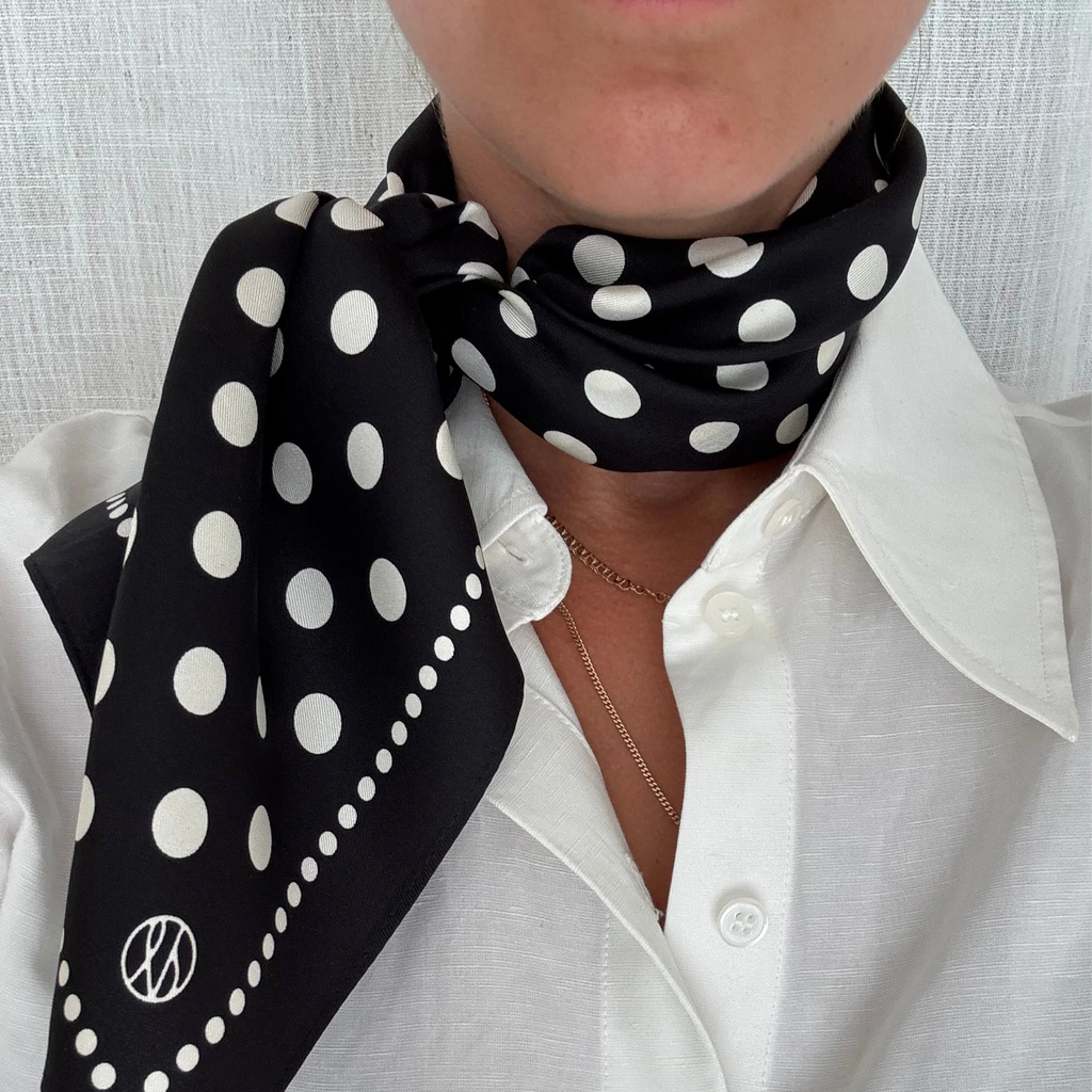 Le Scarf Polka Dot silk scarf in black and cream 65 x 65 cm