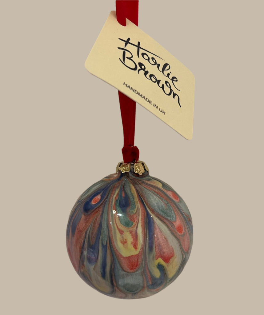 ceramic marbled christmas xmas bauble decoration velvet ribbon multi colour harlie brown studio