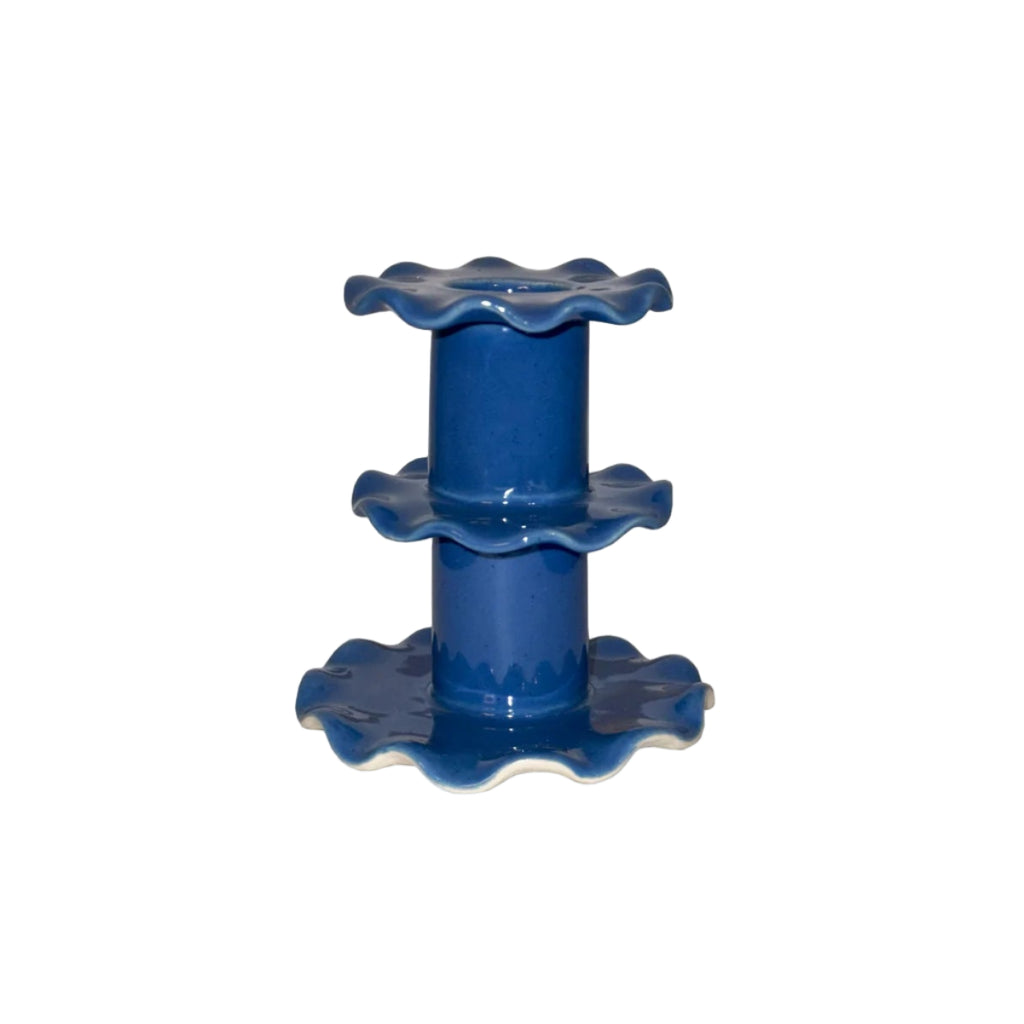 superfluities medium frilled candlestick candle holder cobalt blue