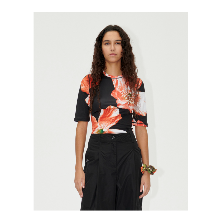 stine goya minerva opium poppies black orange floral flowers top by stine goya