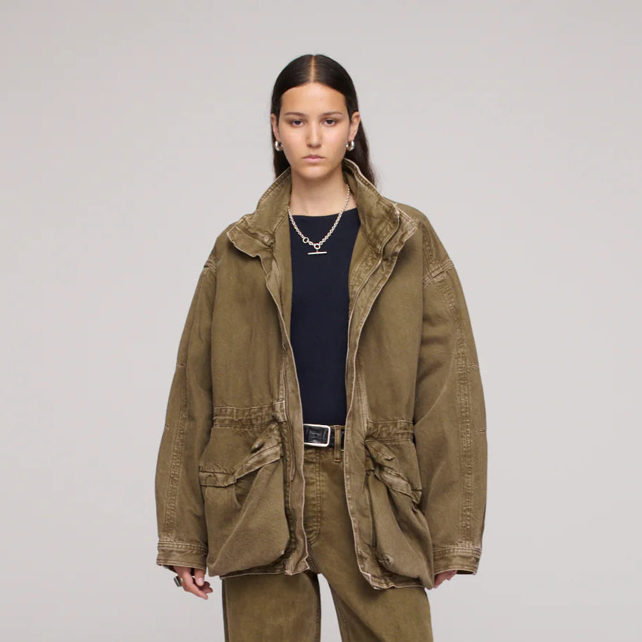 DALA Mountain utility Jacket with toggle waist and double-ended front zip dark olive green