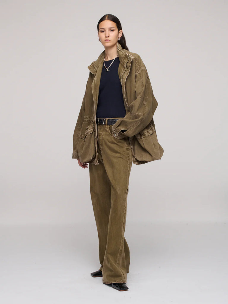 DALA Mountain utility Jacket with toggle waist and double-ended front zip dark olive green