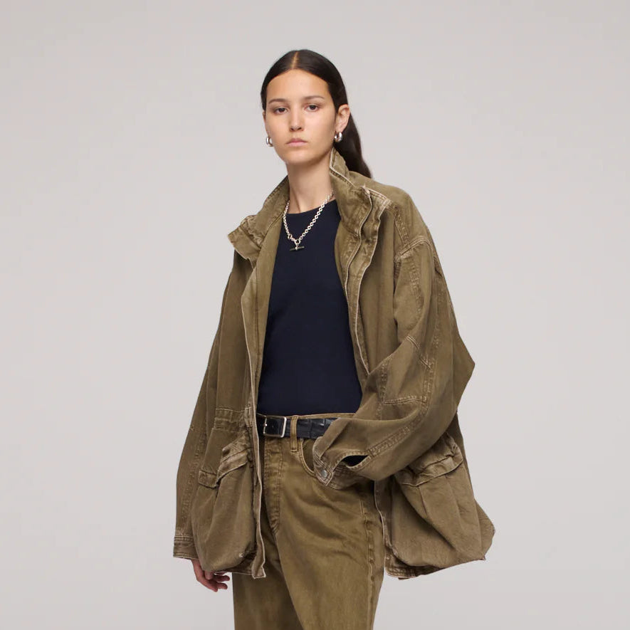 DALA Mountain utility Jacket with toggle waist and double-ended front zip dark olive green