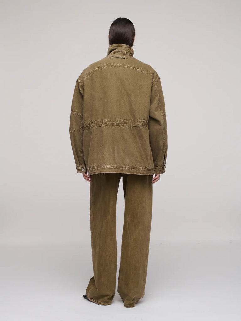 DALA Mountain utility Jacket with toggle waist and double-ended front zip dark olive green