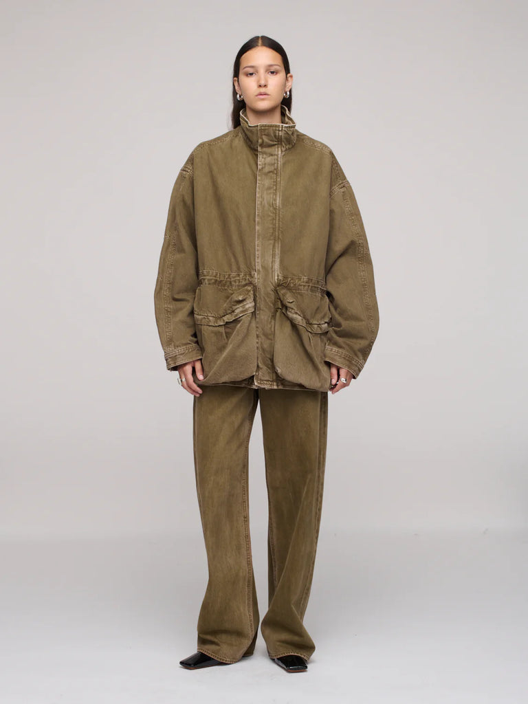 DALA Mountain utility Jacket with toggle waist and double-ended front zip dark olive green